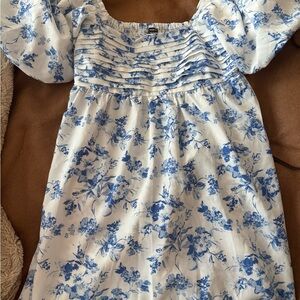 SHEIN Blue and White Smocked Top